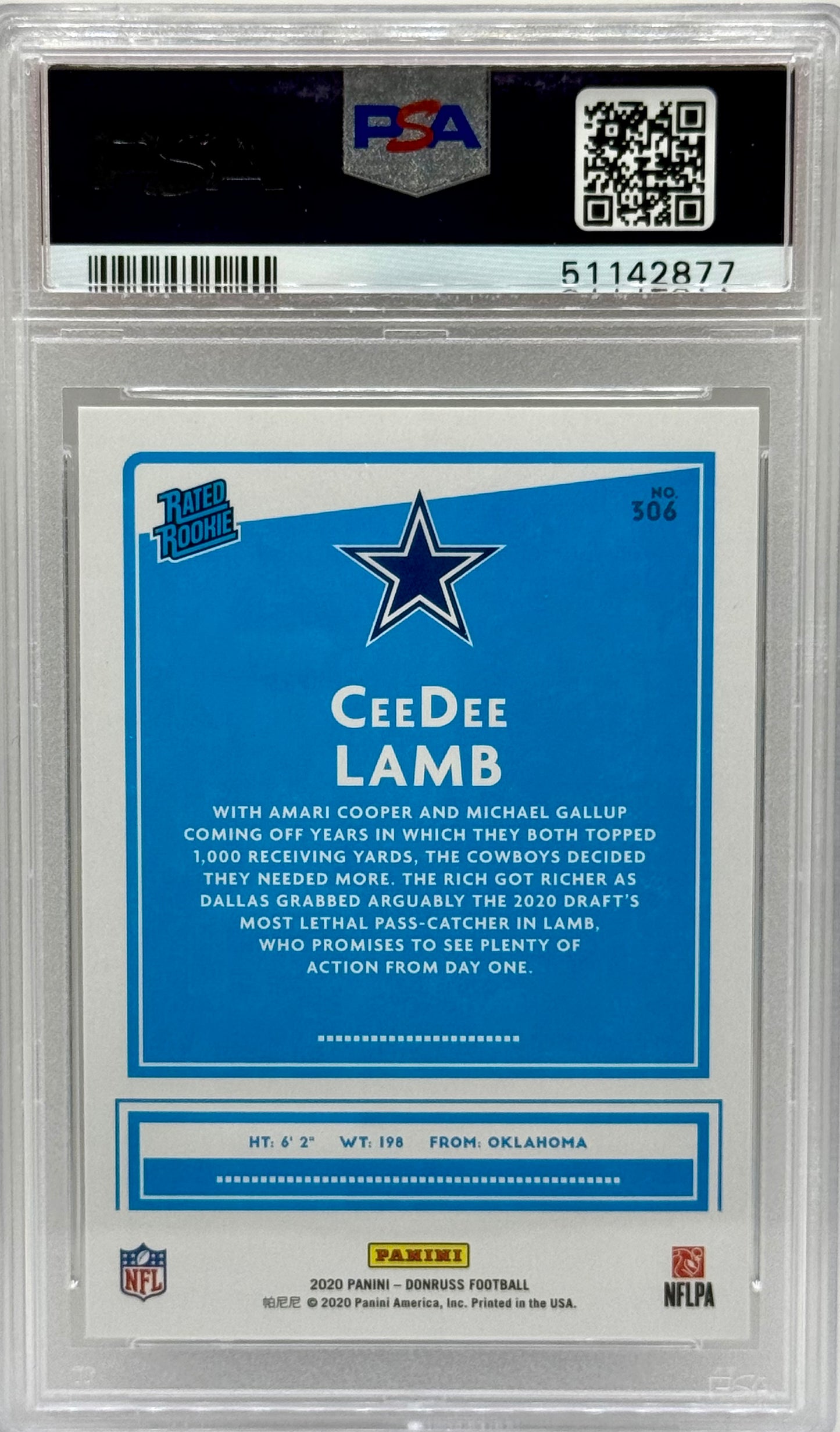 Ceedee Lamb 2020 Panini Donruss Rated Rookie PSA 10