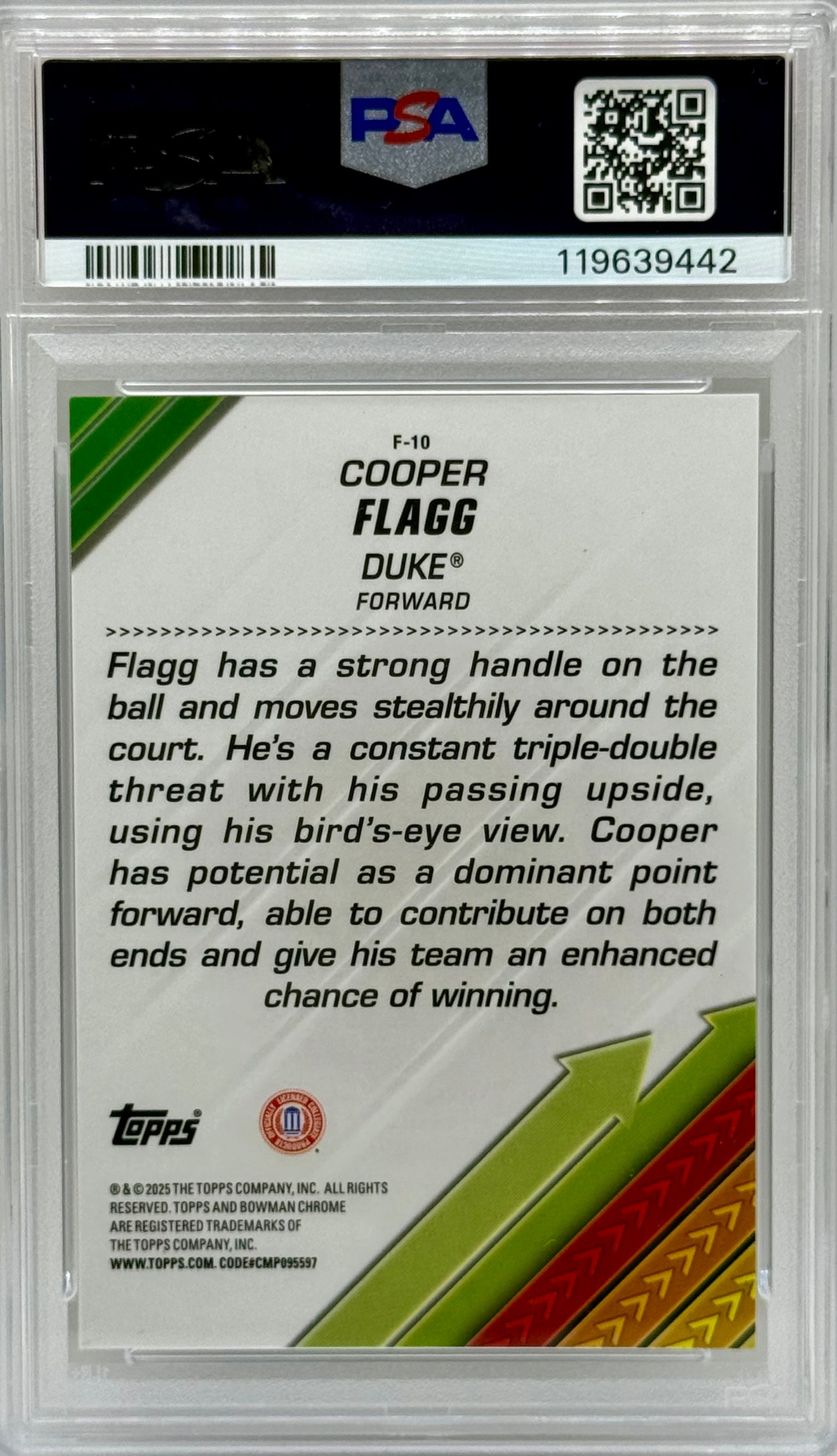 Cooper Flagg 2024 Bowman Chrome Facilitators B&W Stealth Refractor /48 PSA 10