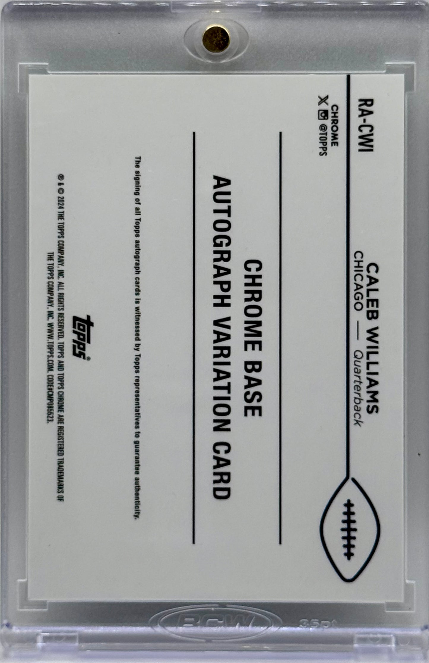 Caleb Williams 2024 Topps Chrome Green Auto /99