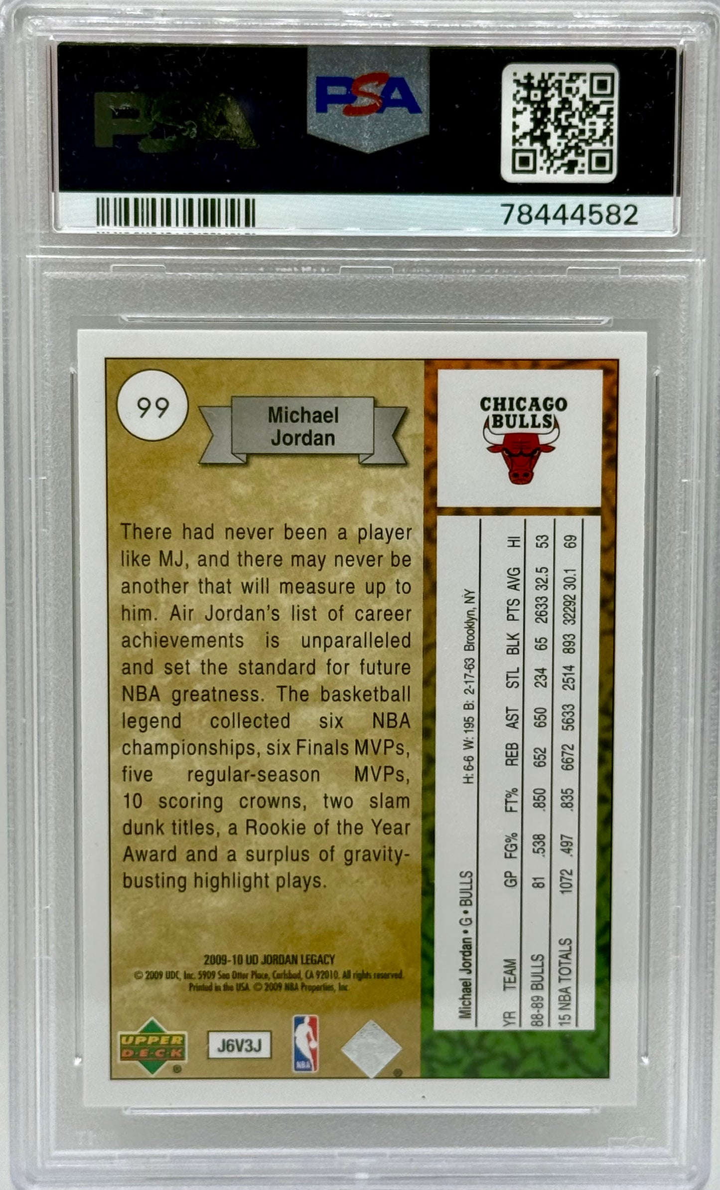 Michael Jordan 2009 Upper Deck Legacy Hall of Fame PSA 10