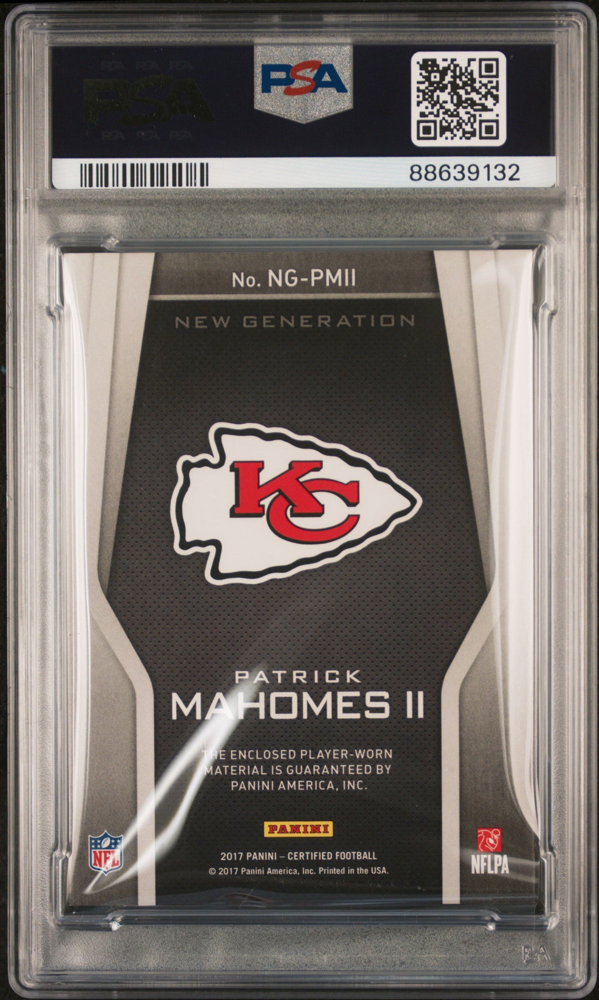 Patrick Mahomes 2017 Panini Certified New Generation Jersey Patch PSA 10