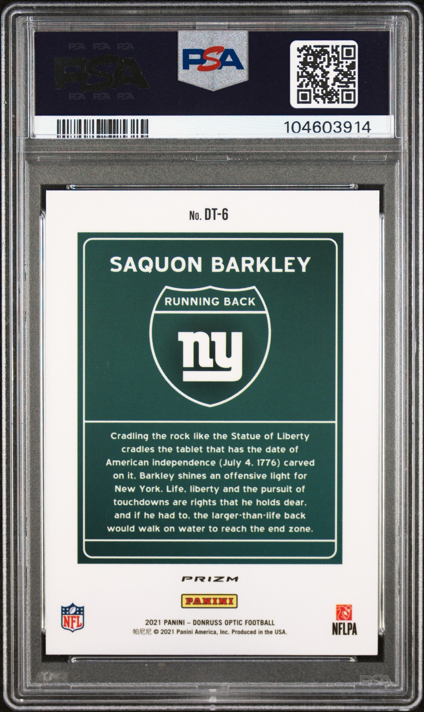Saquon Barkley 2021 Donruss Optic Downtown PSA 10