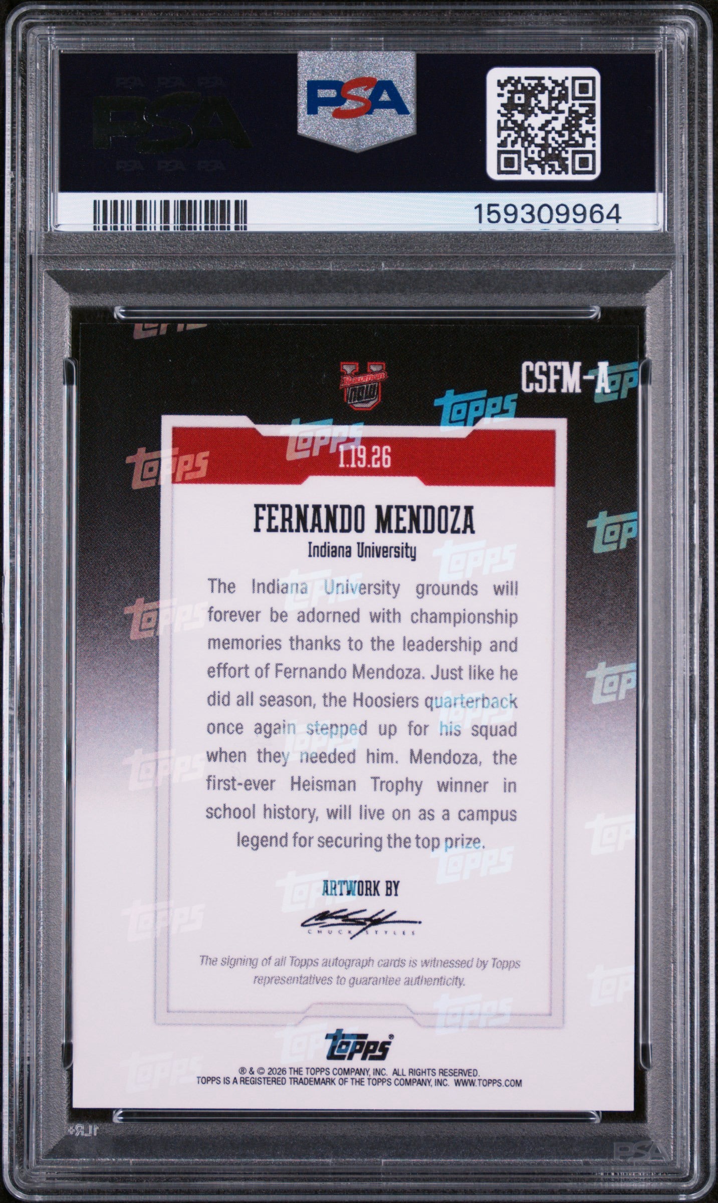 Fernando Mendoza 2025 Bowman U Now Ecased Art PSA 10