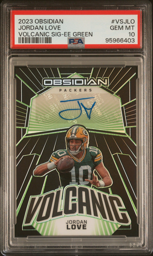 Jordan Love 2023 Panini Obsidian Volcanic Signatures Auto /25 Jersey # Match PSA 10