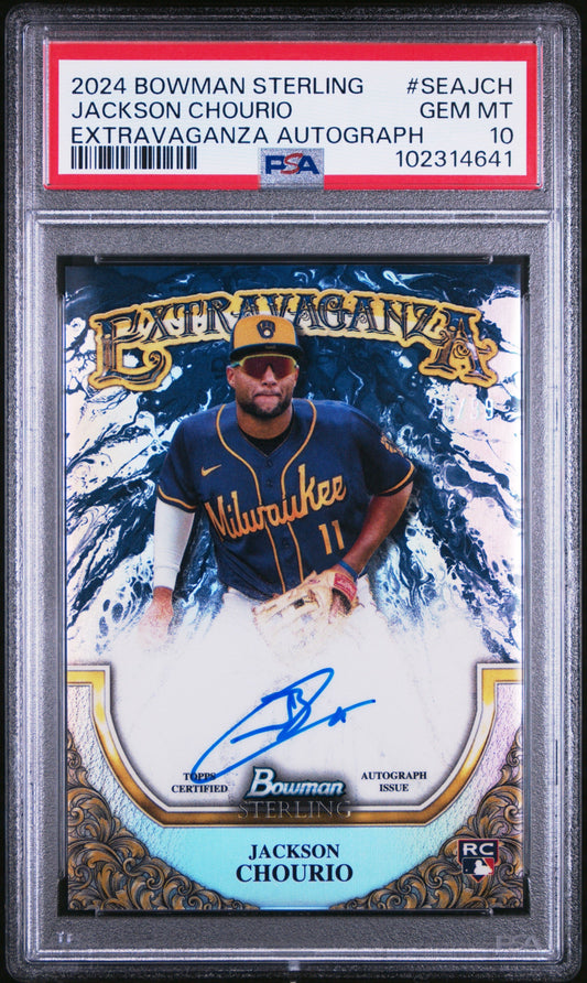 Jackson Chourio 2025 Bowman Sterling Extravaganza Auto RC /99 PSA 10