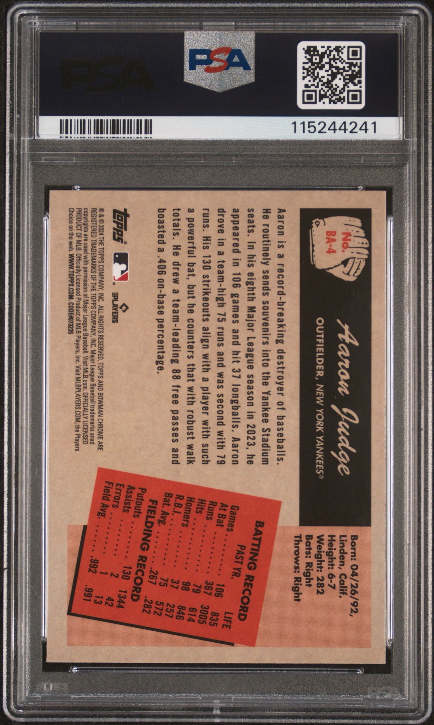 Aaron Judge 2024 Bowman ‘55 Bowman Anime PSA 10