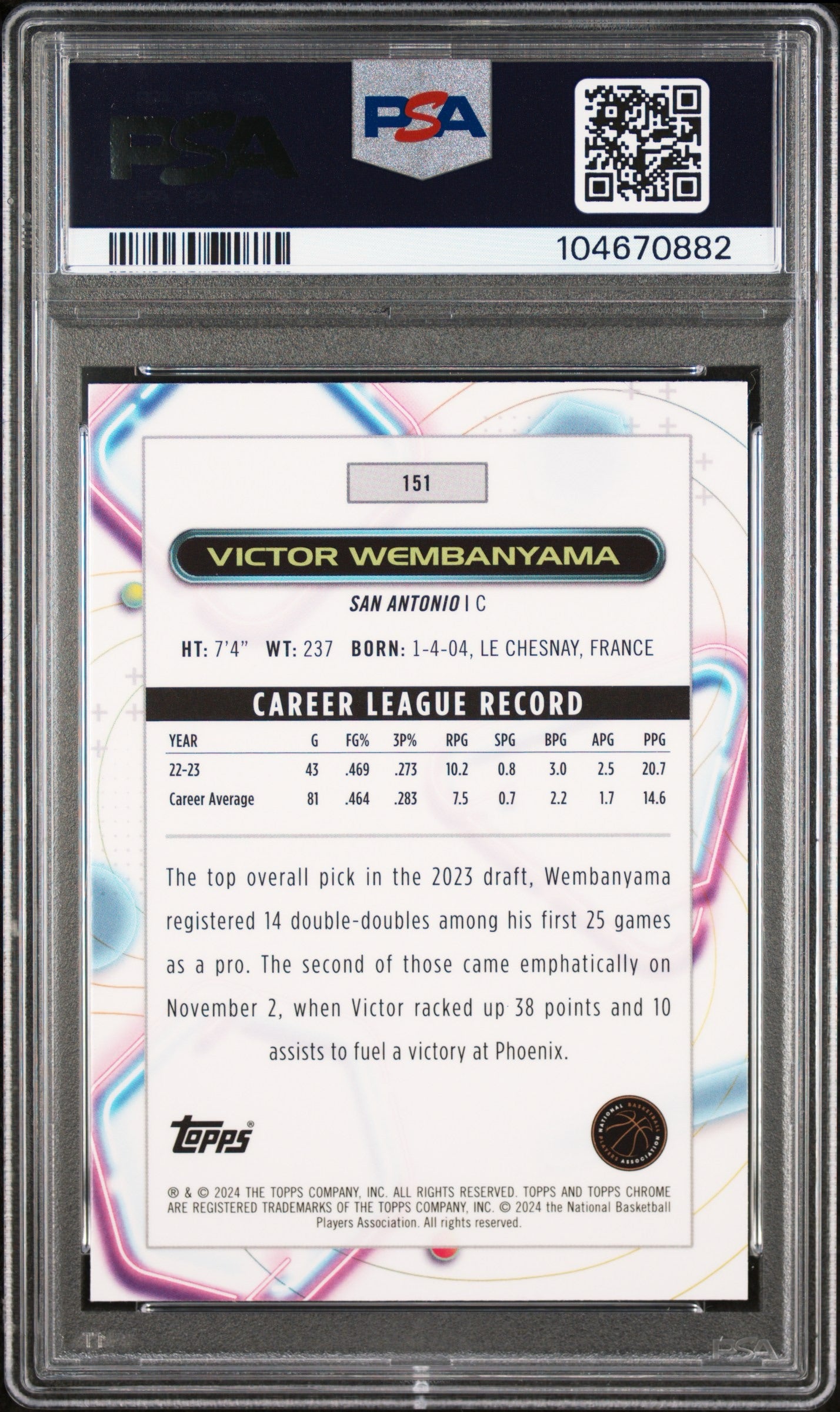 Victor Wembanyama 2023 Cosmic Chrome RC PSA 10