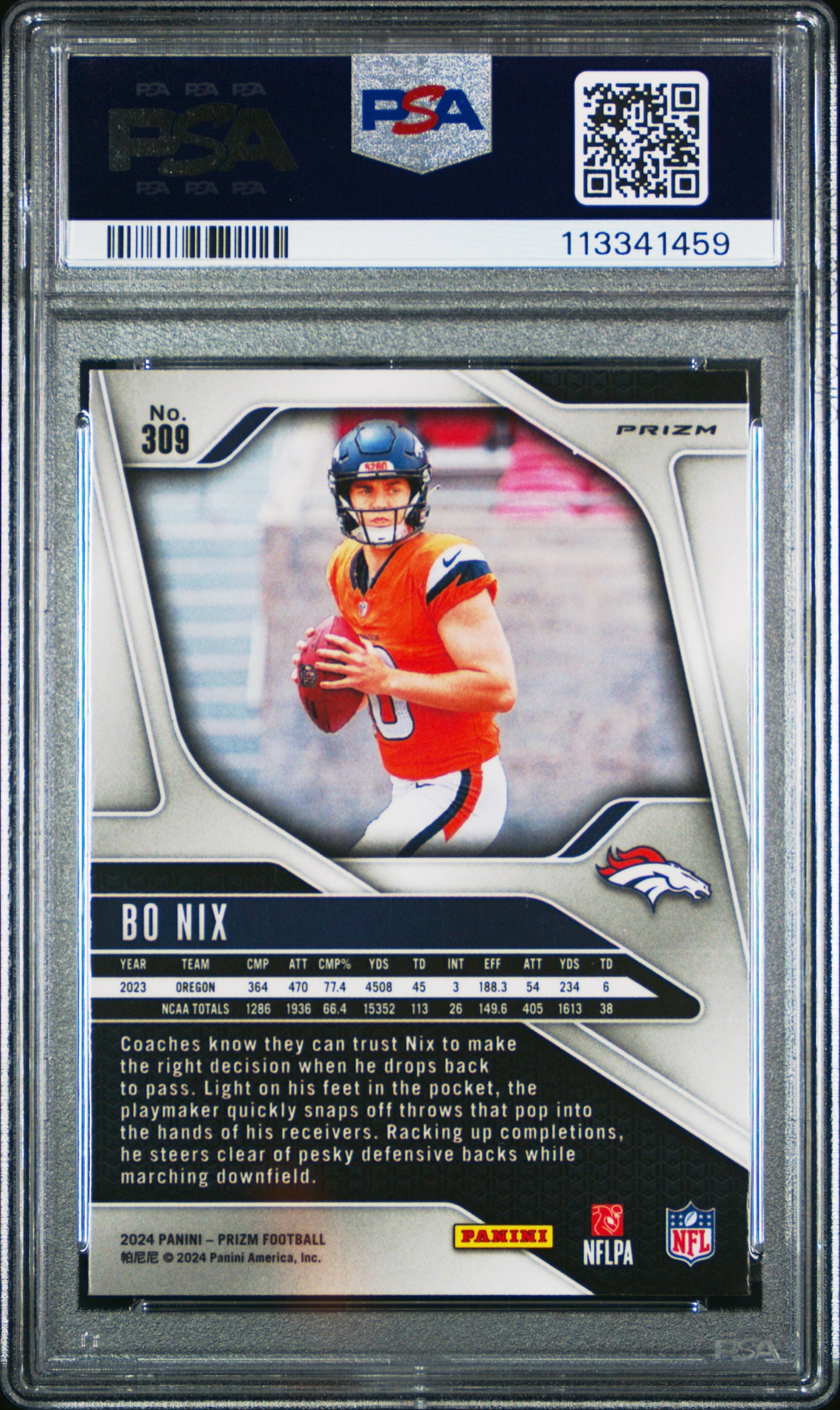 Bo Nix 2024 Prizm Silver Prizm RC PSA 10