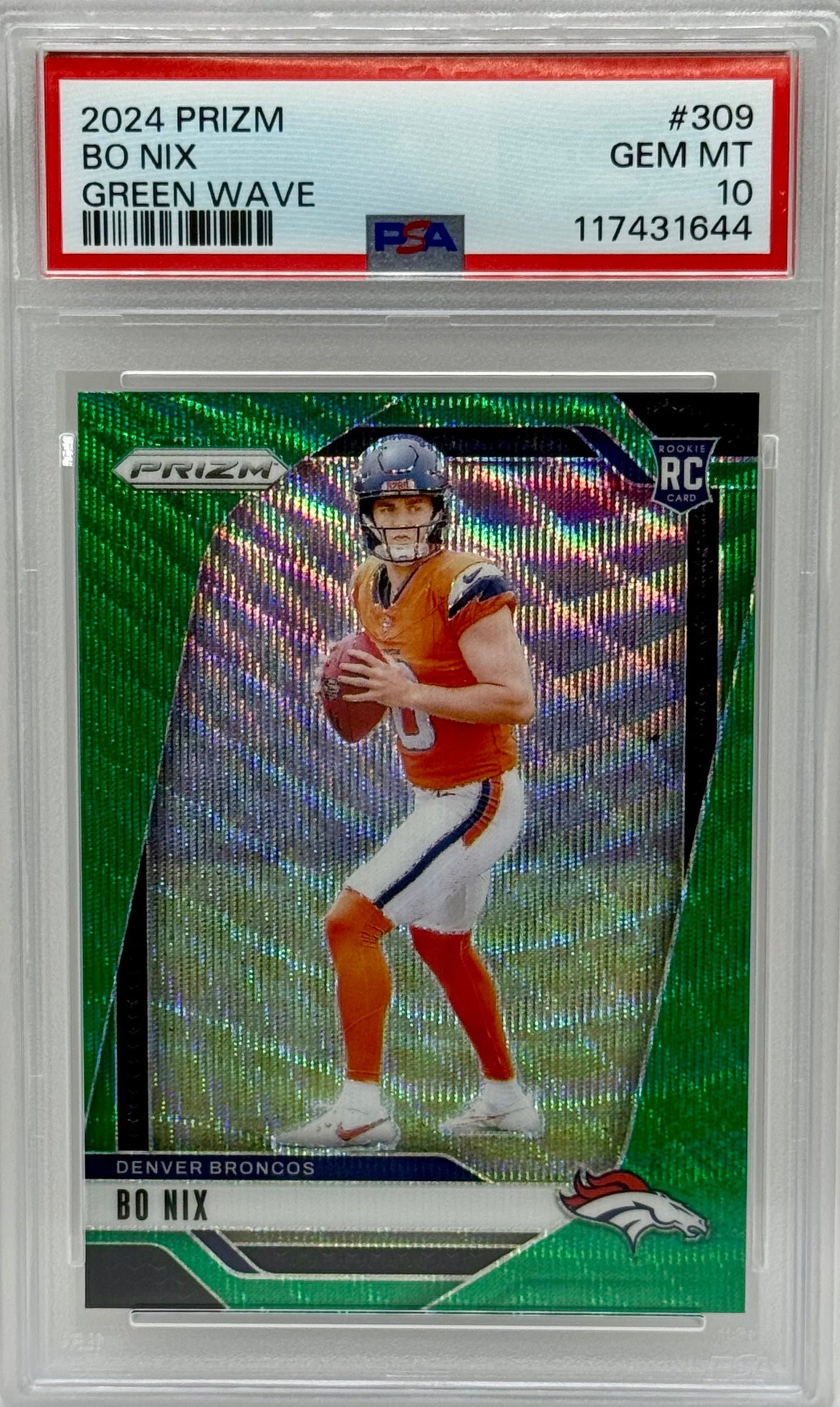 Bo Nix 2024 Prizm Green Wave RC PSA 10
