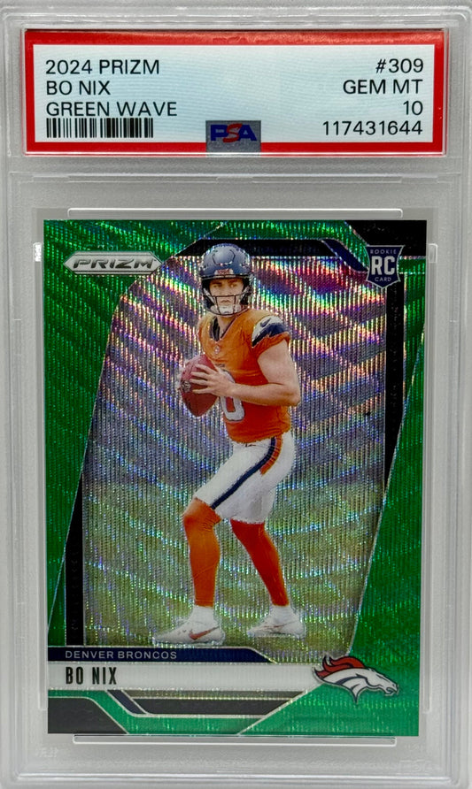 Bo Nix 2024 Prizm Green Wave RC PSA 10