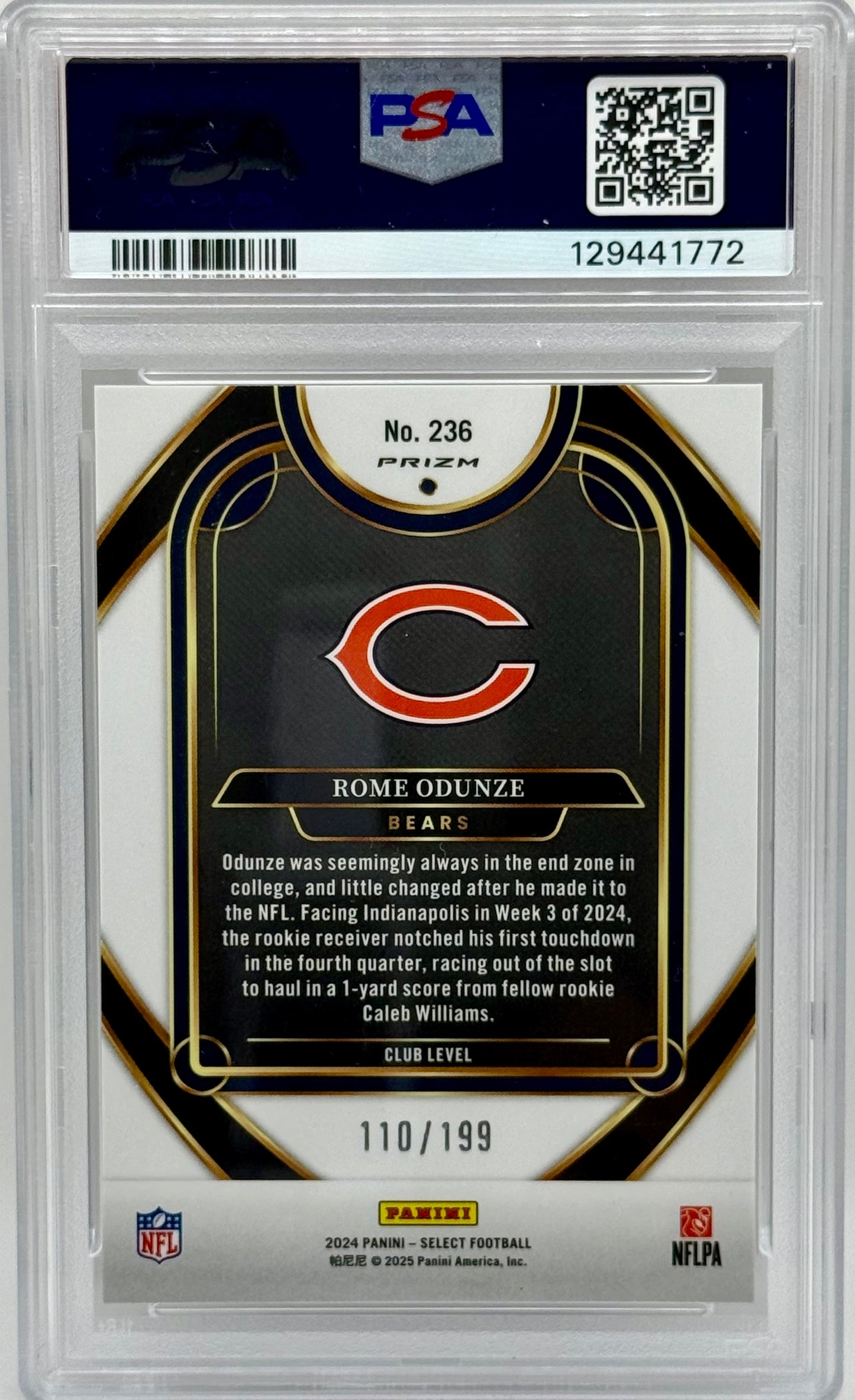 Rome Odunze 2024 Panini Select White Shock RC PSA 10