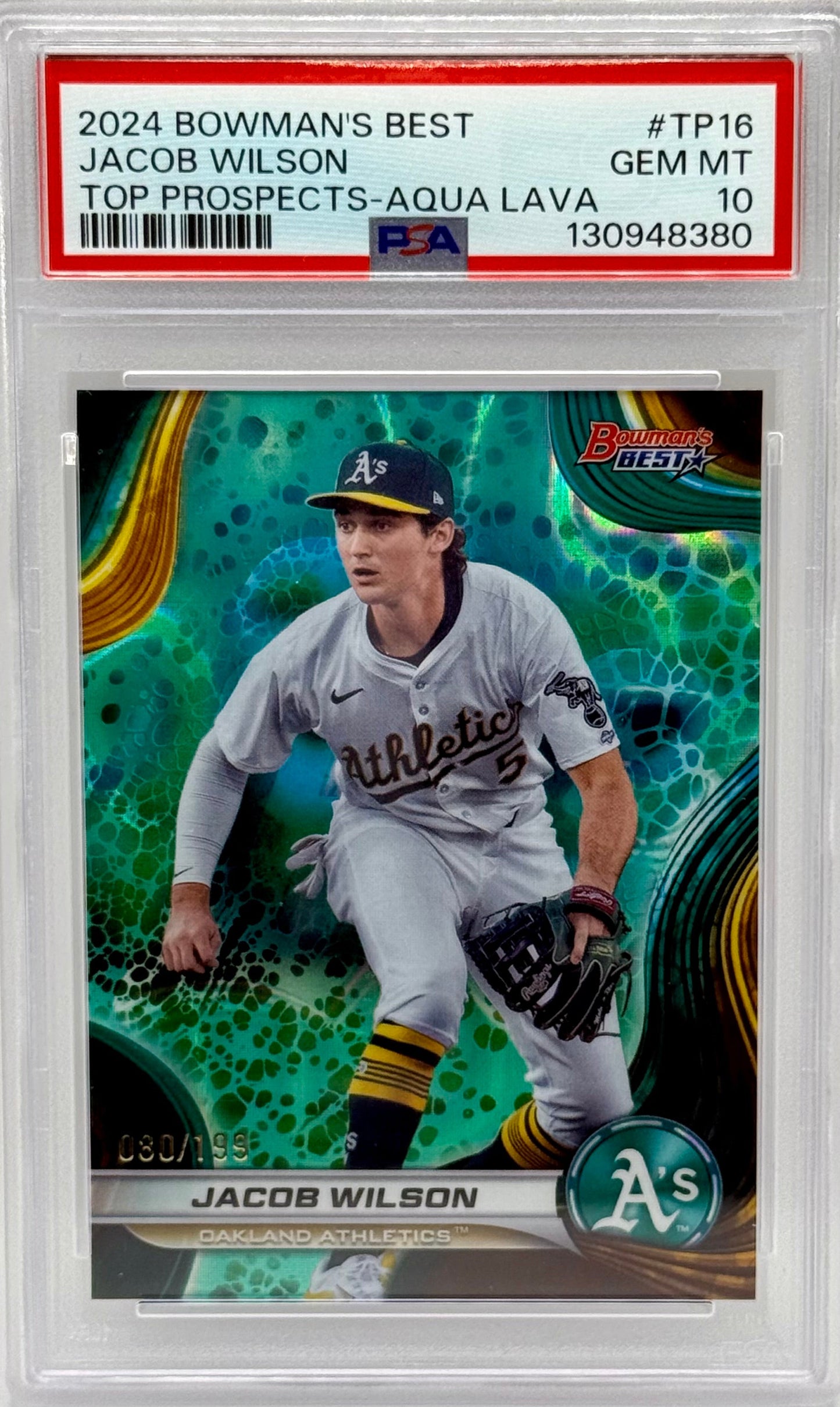 Jacob Wilson 2024 Bowman’s Best Aqua Lava Refractor RC /199 PSA 10
