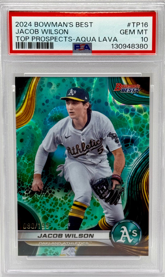 Jacob Wilson 2024 Bowman’s Best Aqua Lava Refractor RC /199 PSA 10
