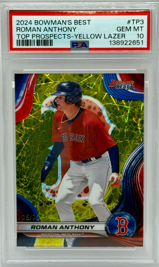 Roman Anthony 2024 Bowman’s Best Yellow Lazer /75 PSA 10