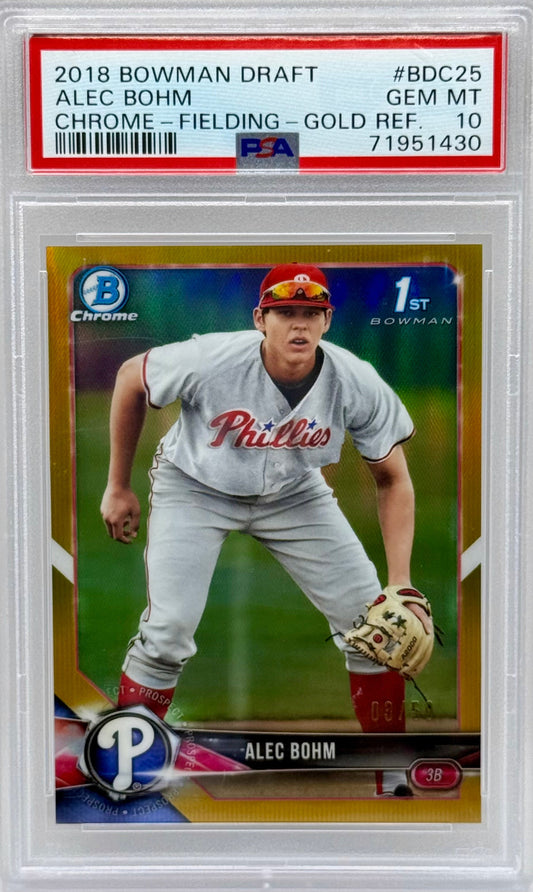 Alec Bohm 2018 Bowman Draft Chrome Gold Refractor /50 RC PSA 10