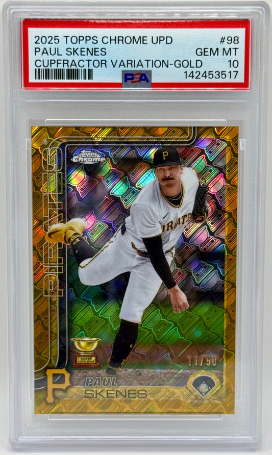 Paul Skenes 2025 Topps Chrome Update Gold Cupfractor /50 PSA 10