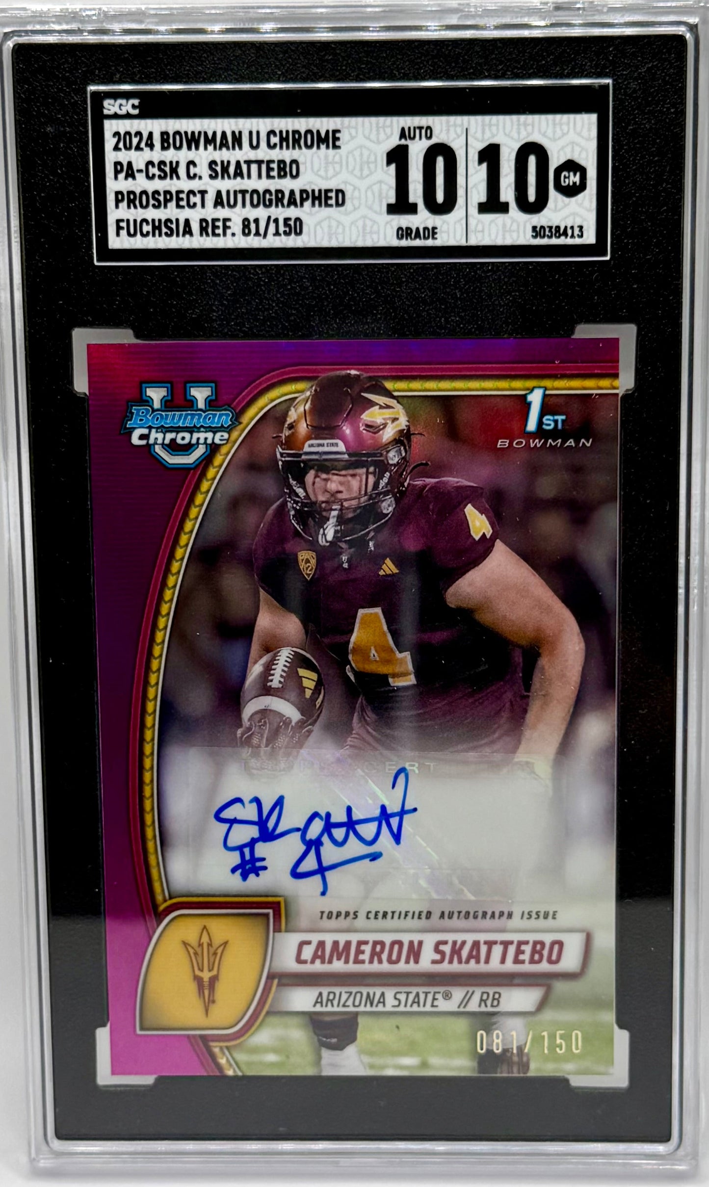 Cam Skattebo 2024 Bowman Chrome Fuchsia /150 SGC 10/10