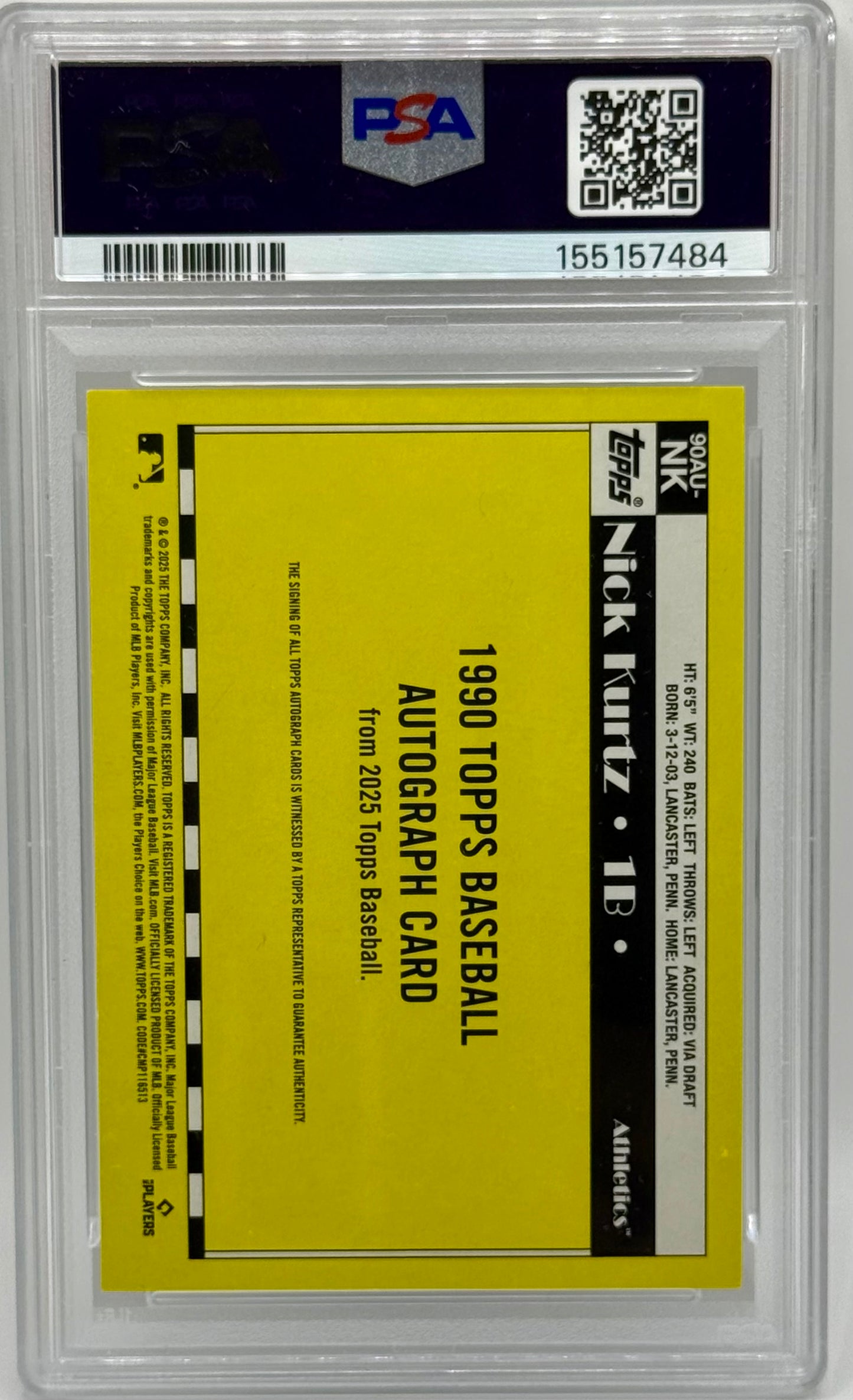 Nick Kurtz 2025 Topps Update RC Auto PSA 9