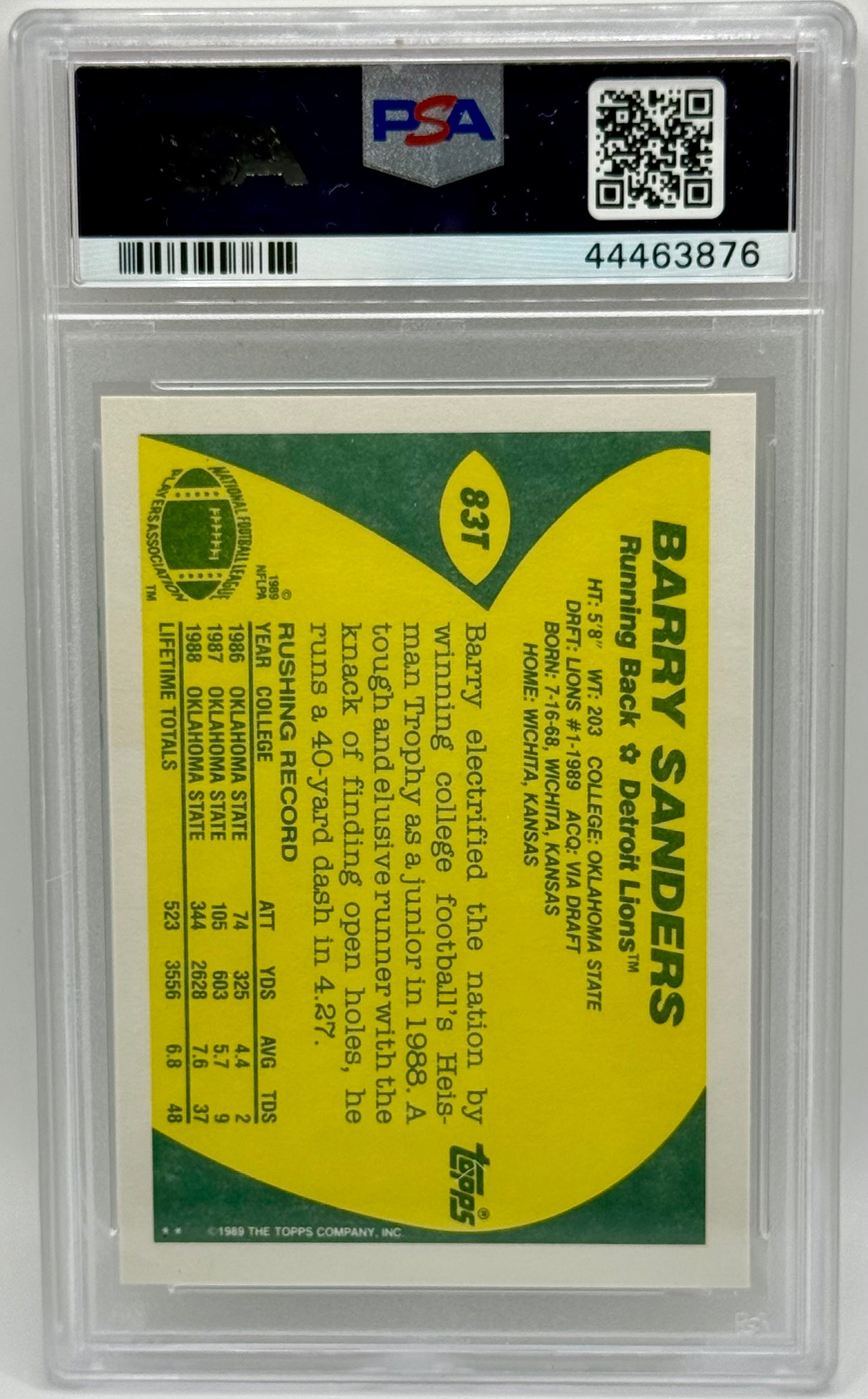 Barry Sanders 1989 Topps Traded RC PSA 10