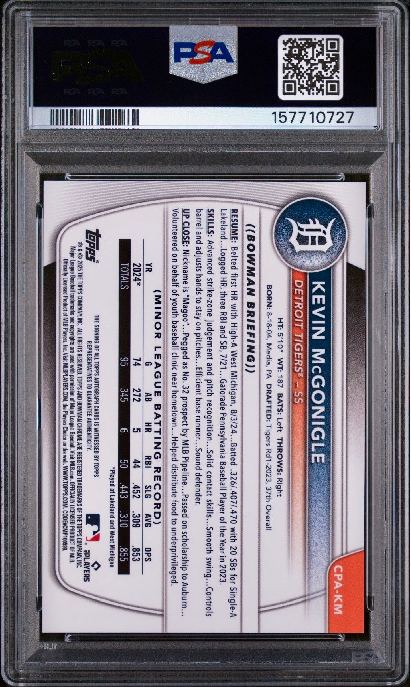 Kevin McGonigle 2025 Bowman Chrome Purple Refractor Auto /250 PSA 10