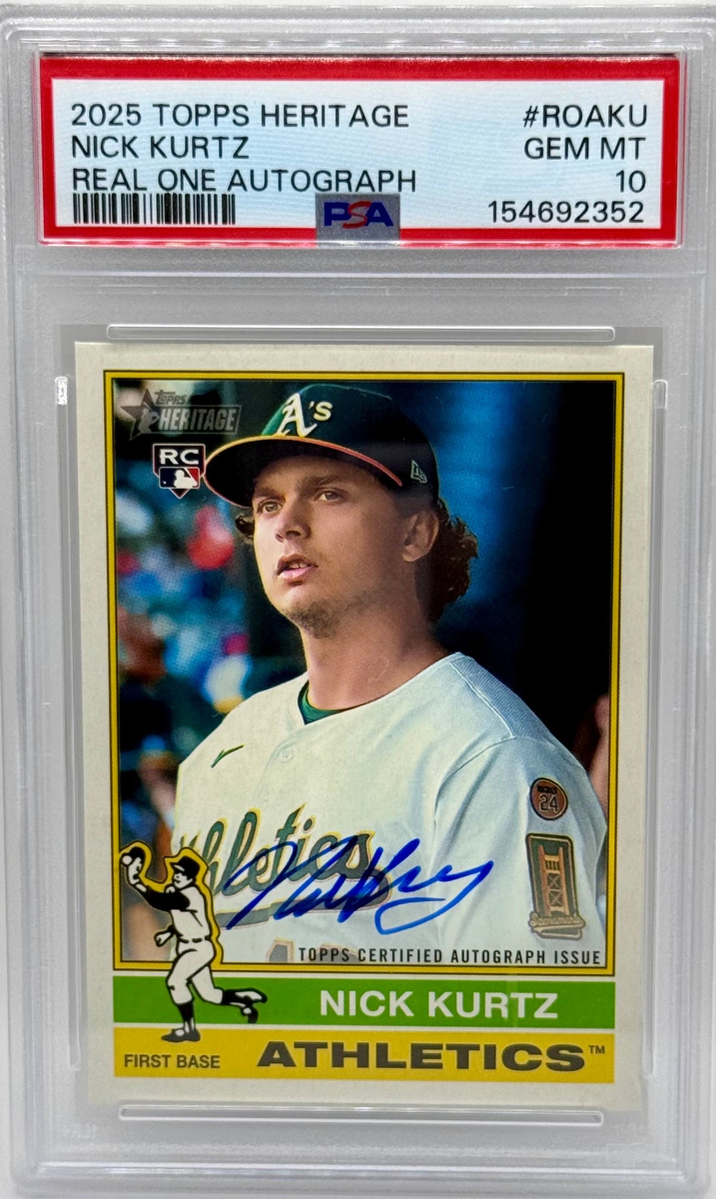 Nick Kurtz 2025 Topps Heritage RC Real One Auto PSA 10