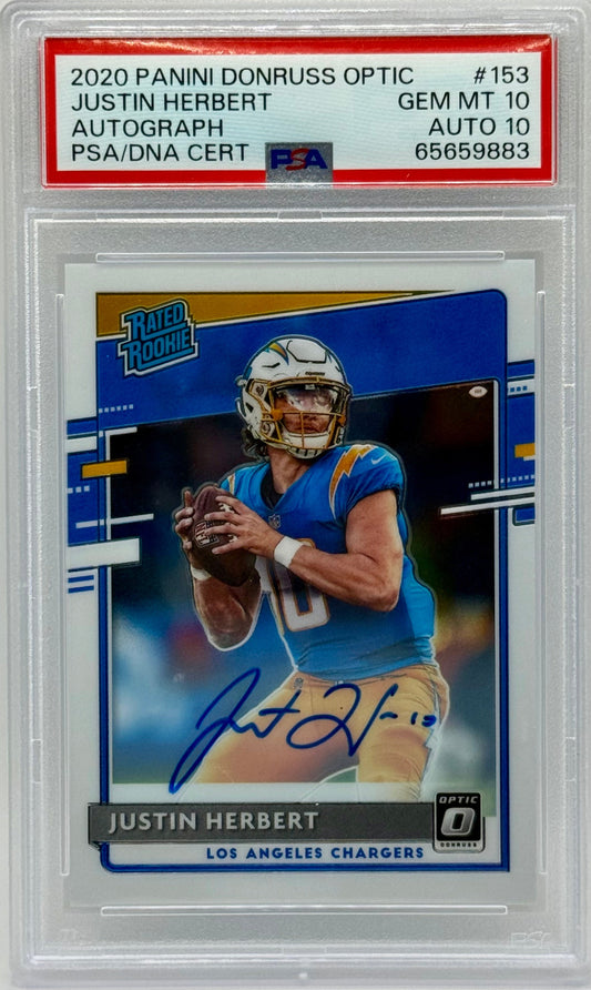 Justin Herbert 2020 Panini Donruss Optic Auto /150 PSA 10