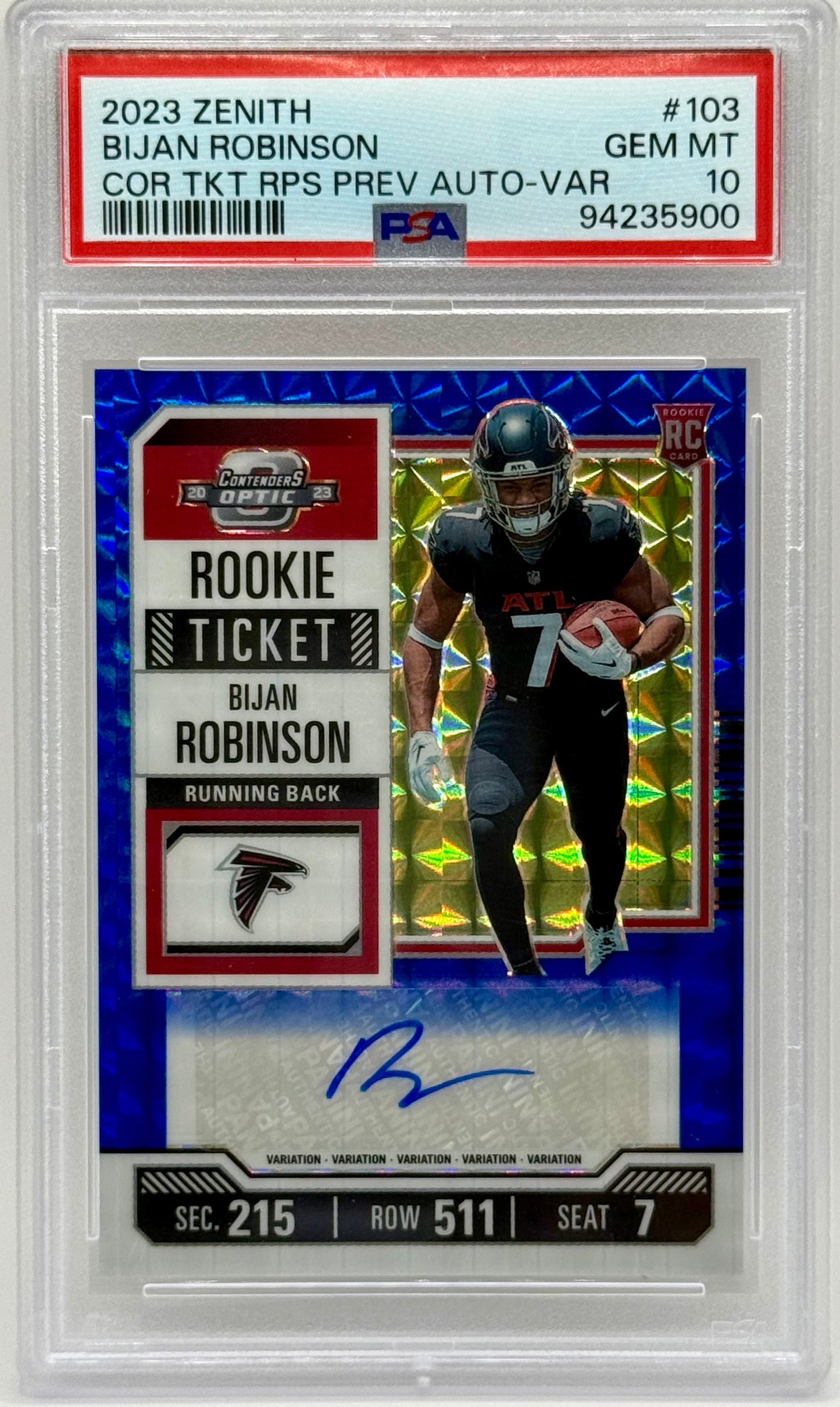 Bijan Robinson 2023 Zenith Auto /23 PSA 10