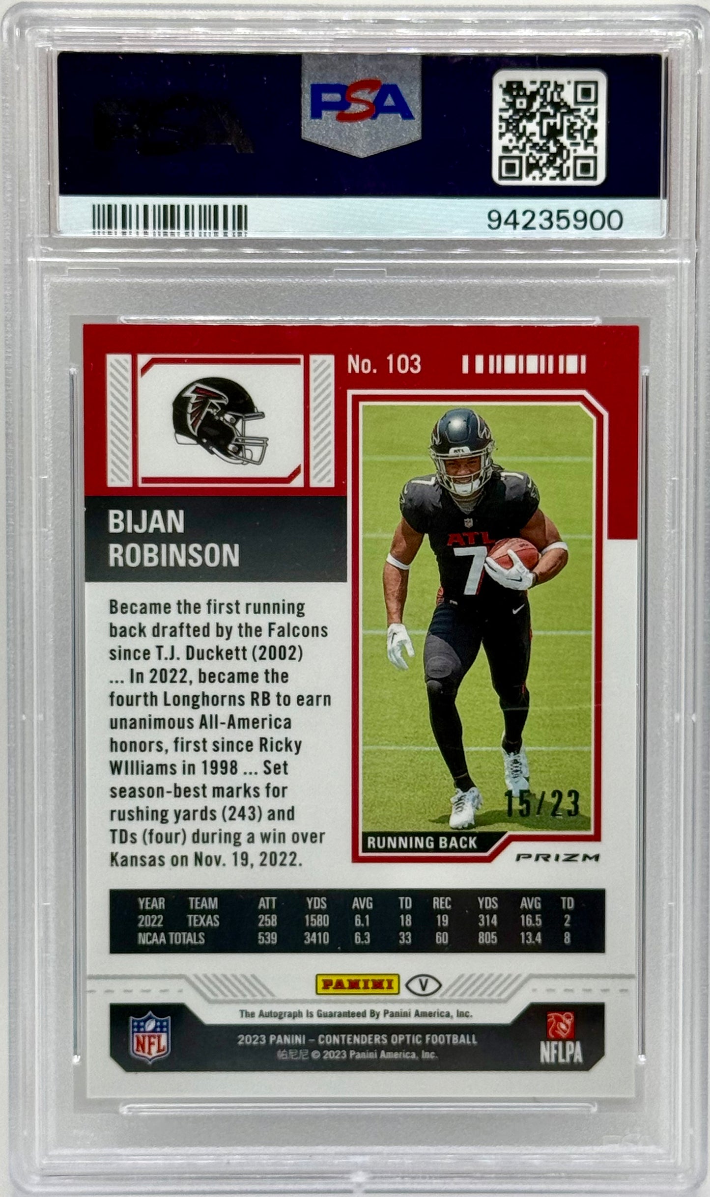 Bijan Robinson 2023 Zenith Auto /23 PSA 10