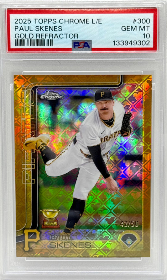 Paul Skenes 2025 Topps Chrome Gold Refractor /50 PSA 10