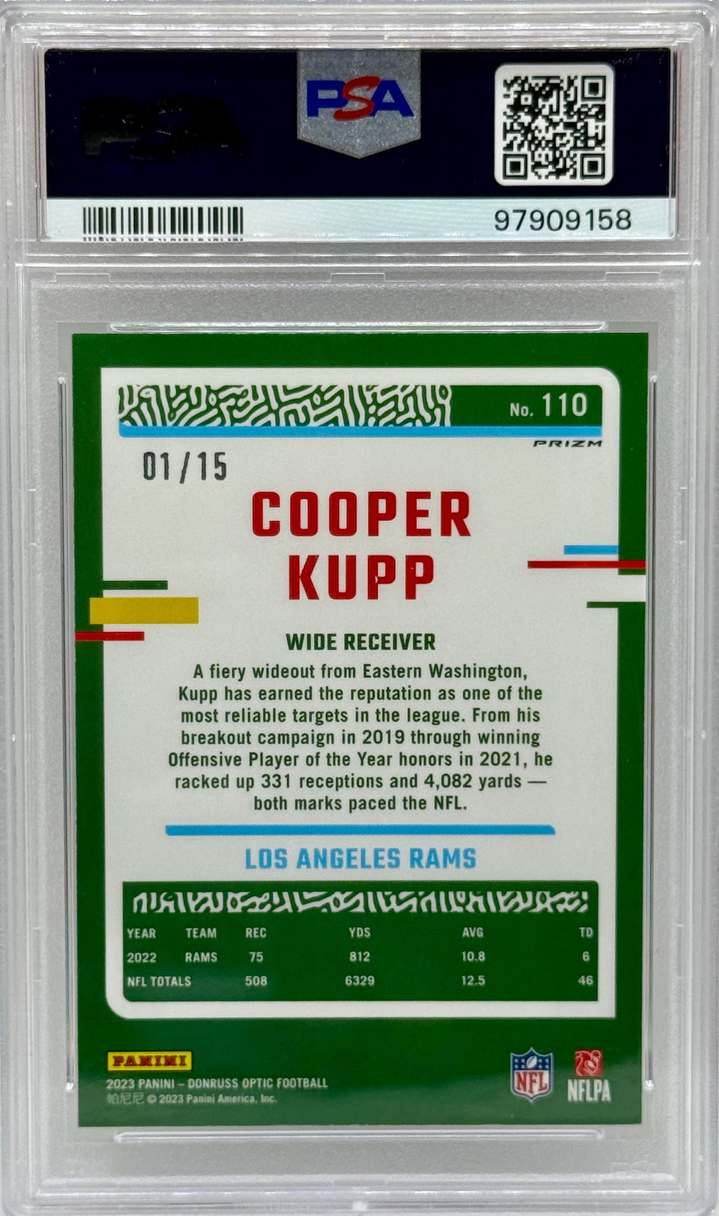 Cooper Kupp 2023 Donruss Optic Purple Stars /15 PSA 10
