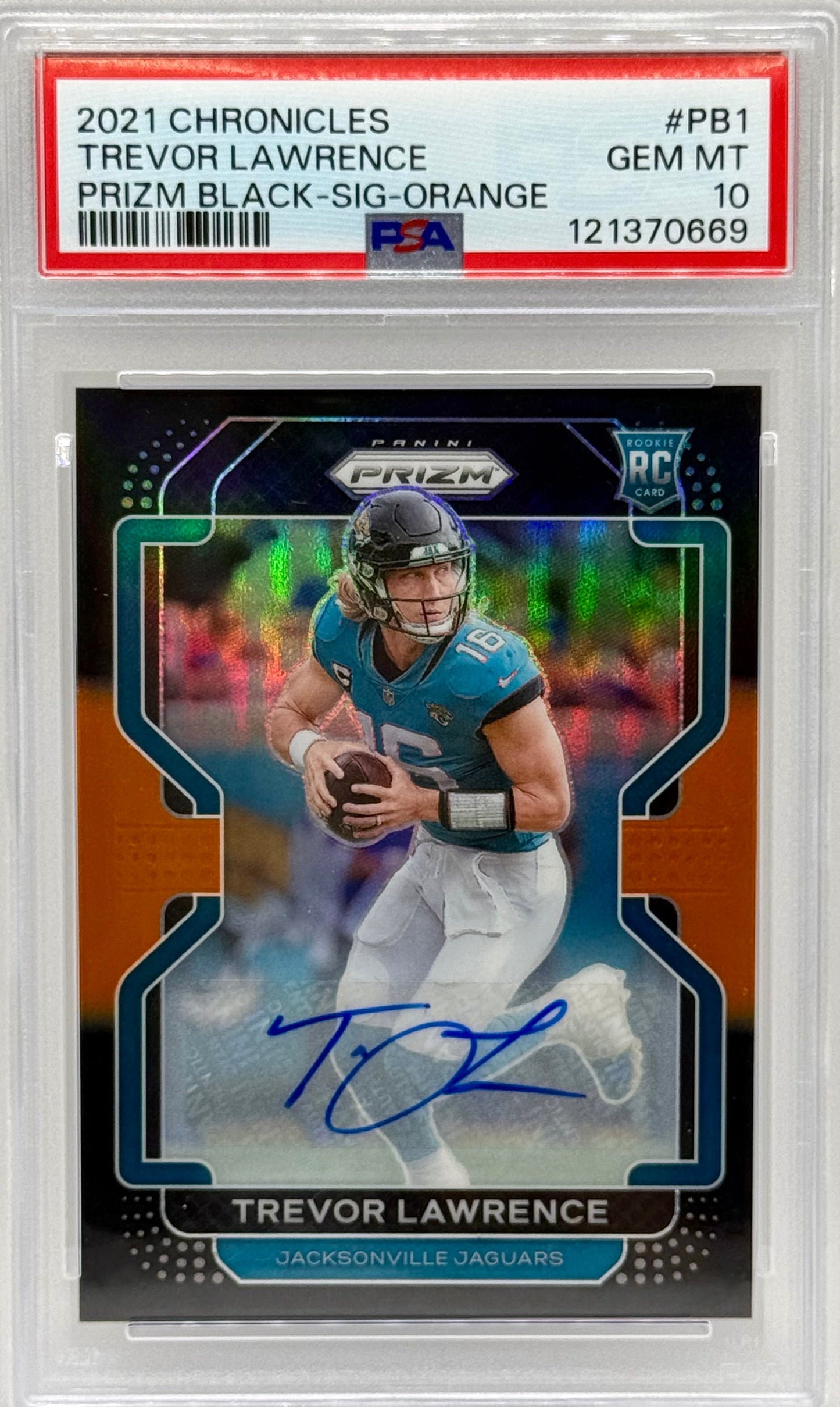 Trevor Lawrence 2021 Chronicles Prizm Black Orange Auto /75 PSA 10