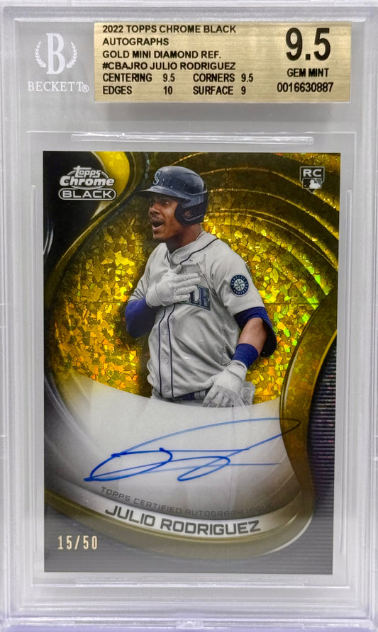 Julio Rodriguez Topps Chrome Black Gold Mini Diamond Refractor Auto /50 BGS 9.5