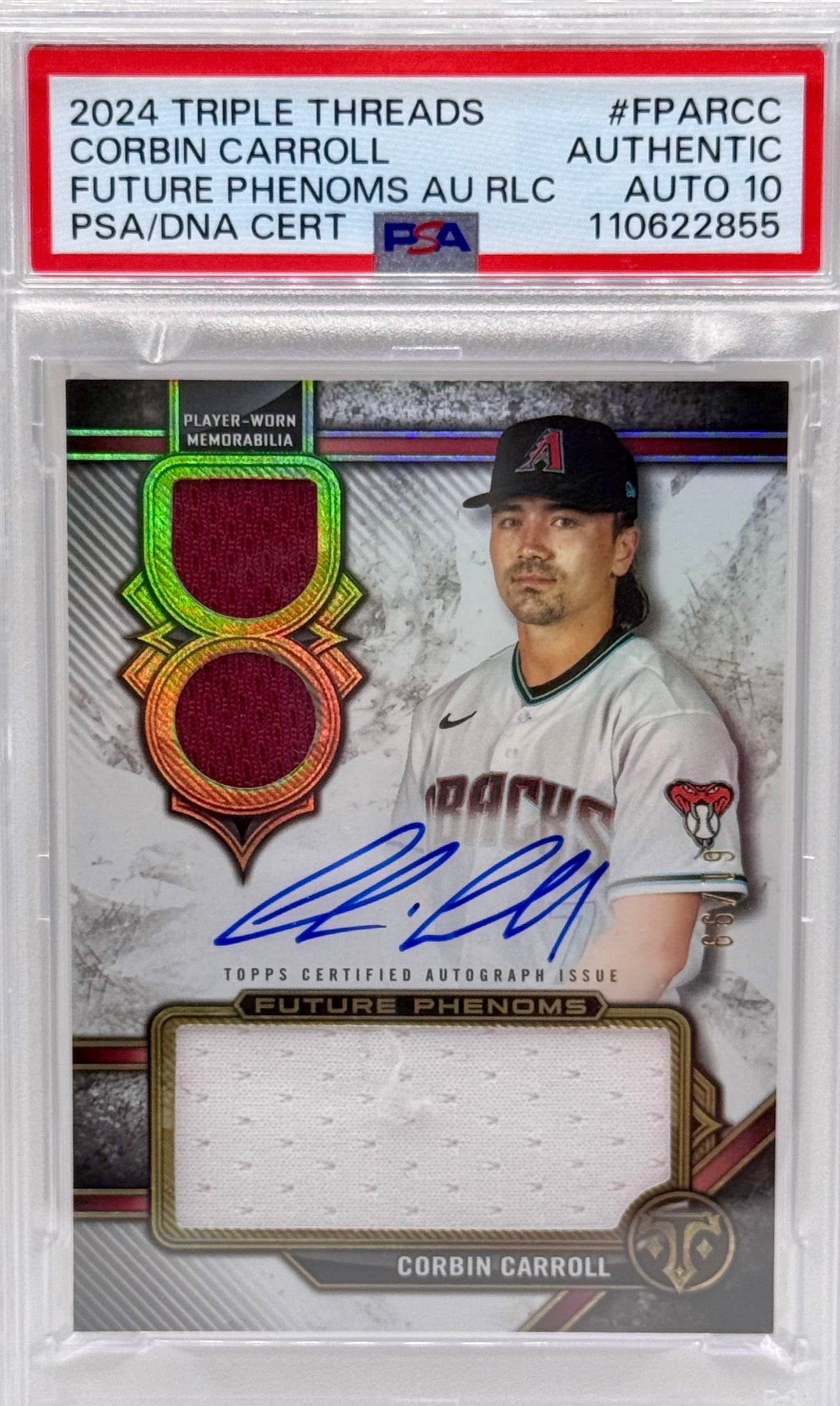Corbin Carroll 2024 Topps Triple Threads Player Worn Auto /99 PSA 10
