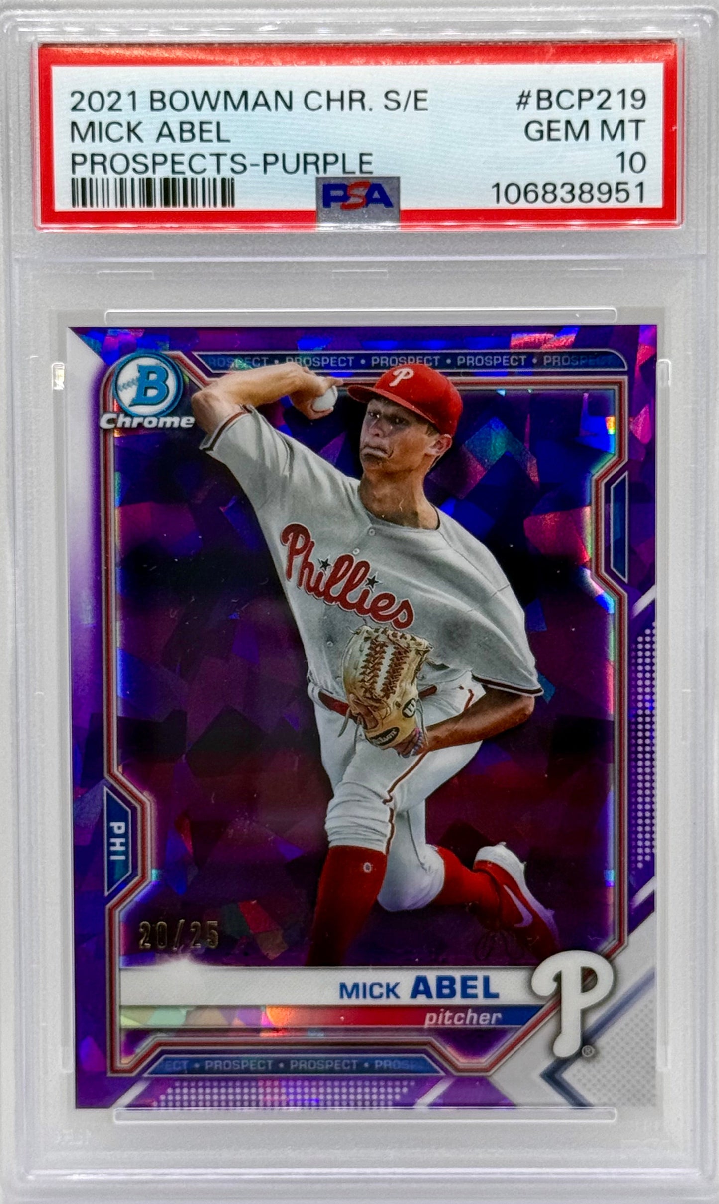 Mick Abel 2021 Bowman Chrome Prospects Purple /25 PSA 10