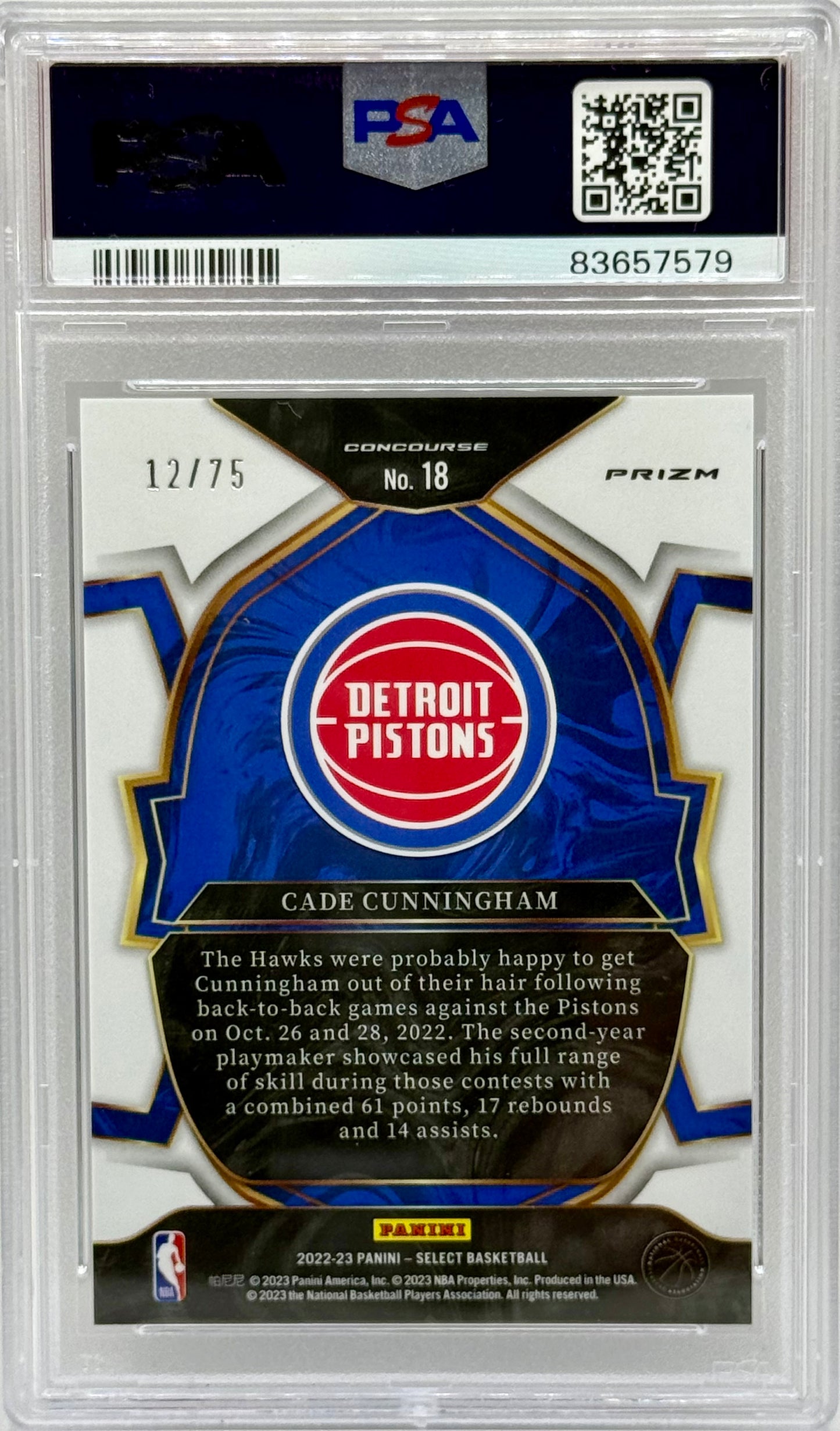 Cade Cunningham 2022 Select White Disco PSA 10