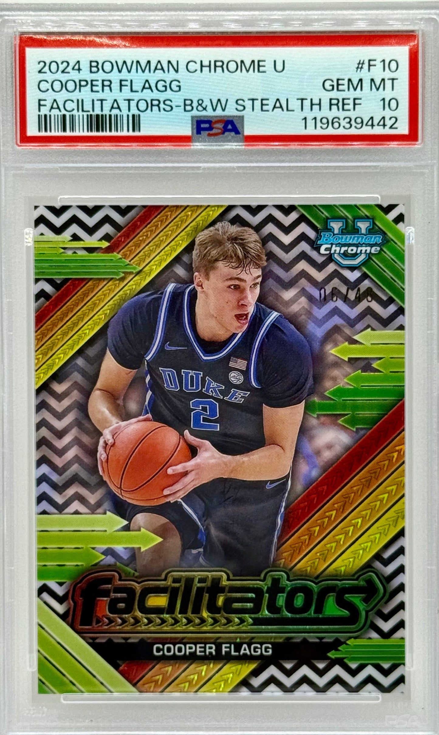 Cooper Flagg 2024 Bowman Chrome Facilitators B&W Stealth Refractor /48 PSA 10