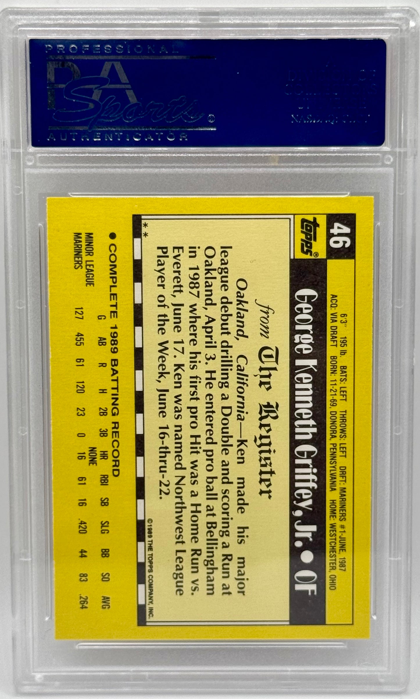 Ken Griffey Jr. 1990 Topps Major League Debut RC PSA 10