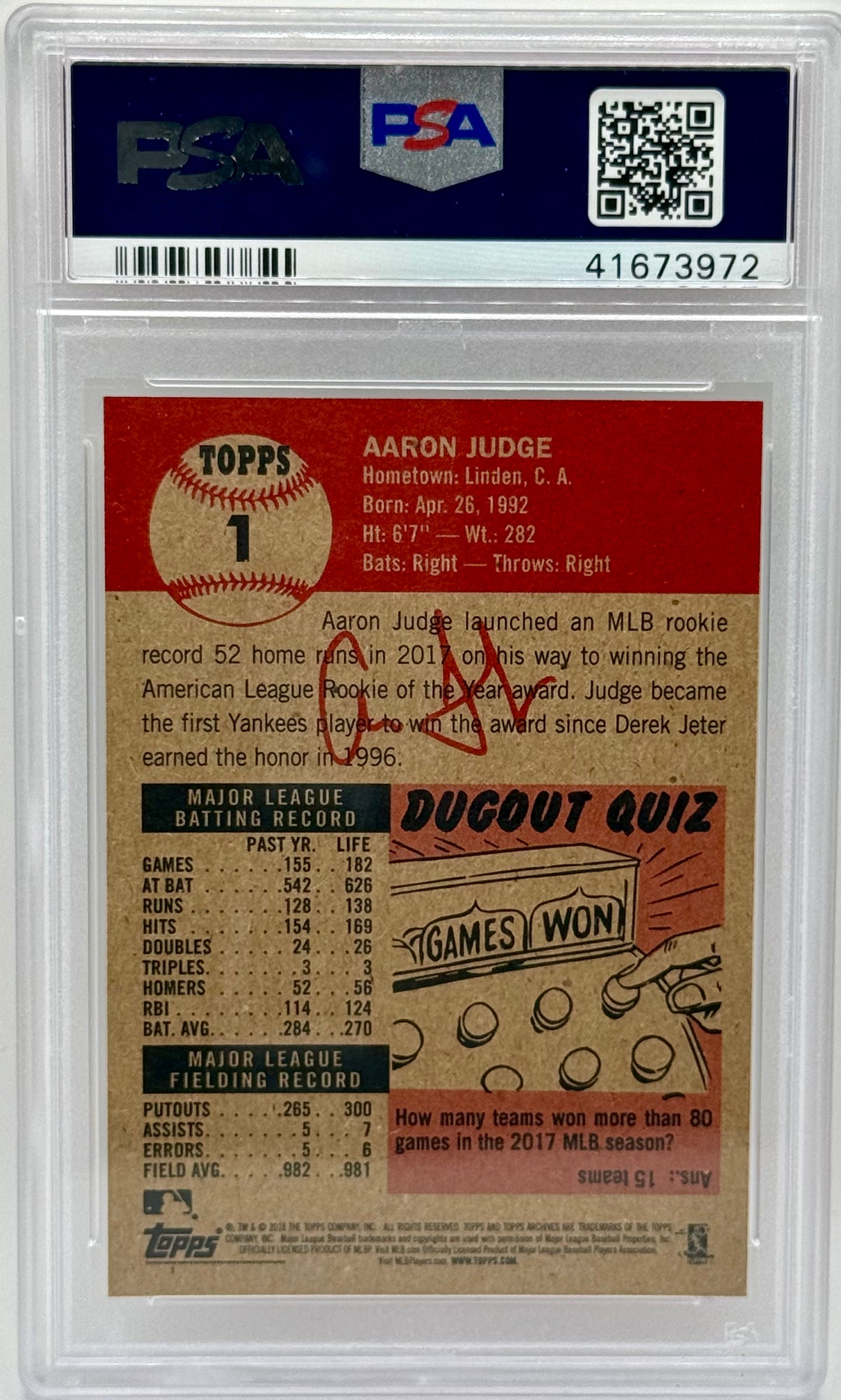 Aaron Judge 2018 Topps Living PSA 10